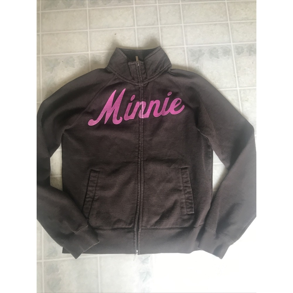 Disney‎ World Womens Minnie Mouse Zip Front Sweatshirt Sz Small Brown